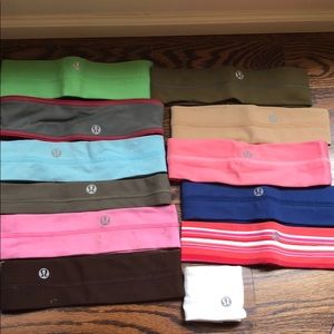 11 Lululemon headbands, 1 arm sweat band